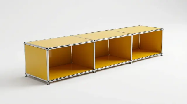Furniture in Golden yellow (RAL 1004), compatible with USM Haller – photorealistic preview