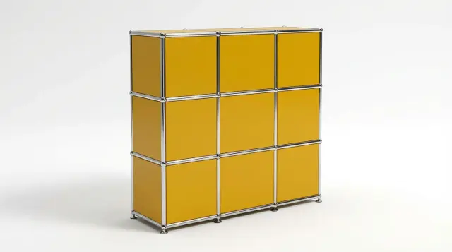 Furniture in Golden yellow (RAL 1004), compatible with USM Haller – photorealistic preview