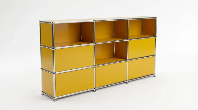 Furniture in Golden yellow (RAL 1004), compatible with USM Haller – photorealistic preview