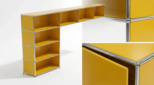 Furniture in Golden yellow (RAL 1004), compatible with USM Haller – photorealistic preview