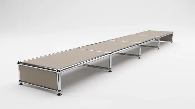 Sideboard in Grey beige (RAL 1019), compatible with USM Haller – 3000 × 100 × 350 mm, 5 compartments – photorealistic preview