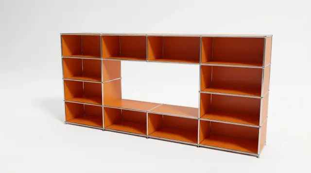 Furniture in Pure orange (RAL 2004), compatible with USM Haller – photorealistic preview