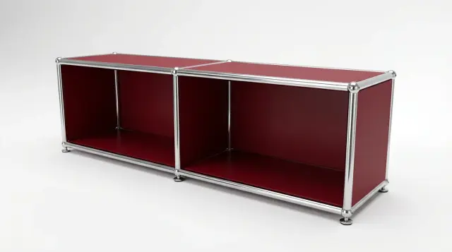 Furniture in Ruby red (RAL 3003), compatible with USM Haller – photorealistic preview
