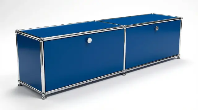 Furniture in Gentian blue (RAL 5010), compatible with USM Haller – photorealistic preview