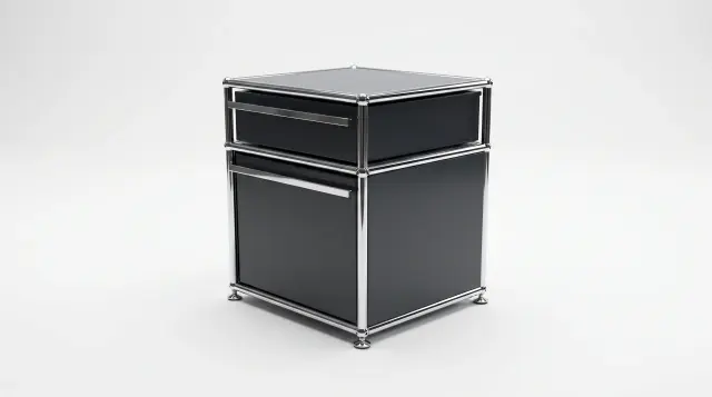 Sideboard in Anthracite grey (RAL 7016), compatible with USM Haller – 750 × 350 × 350 mm, 1 compartment – photorealistic preview