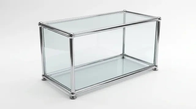 Sideboard in Anthracite grey (RAL 7016), compatible with USM Haller – 750 × 350 × 350 mm, 1 compartment, with glass – photorealistic preview