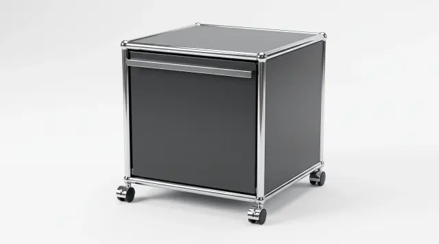 Sideboard in Anthracite grey (RAL 7016), compatible with USM Haller – 350 × 350 × 350 mm, 1 compartment, 1 pull-out shelf – photorealistic preview