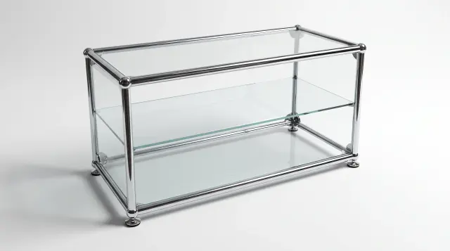 Sideboard in Anthracite grey (RAL 7016), compatible with USM Haller – 750 × 350 × 350 mm, 1 compartment, with glass – photorealistic preview