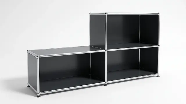 Sideboard in Anthracite grey (RAL 7016), compatible with USM Haller – 1500 × 750 × 350 mm, 2 compartments – photorealistic preview