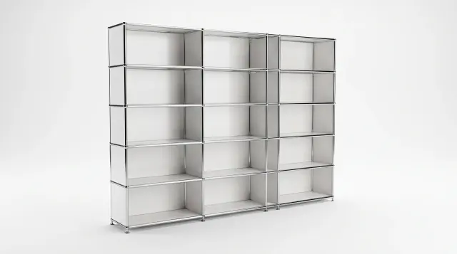 Shelving unit in Pure white (RAL 9010), compatible with USM Haller – 3750 × 1750 × 350 mm, 17 compartments – photorealistic preview