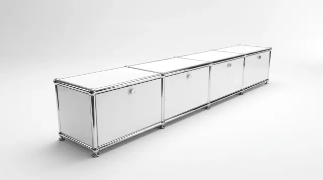 ピュアホワイト（RAL 9010）のサイドボード（USMハラー対応） – 2250 × 700 × 350 mm、6区画、フラップ扉6枚 – フォトリアルなプレビュー