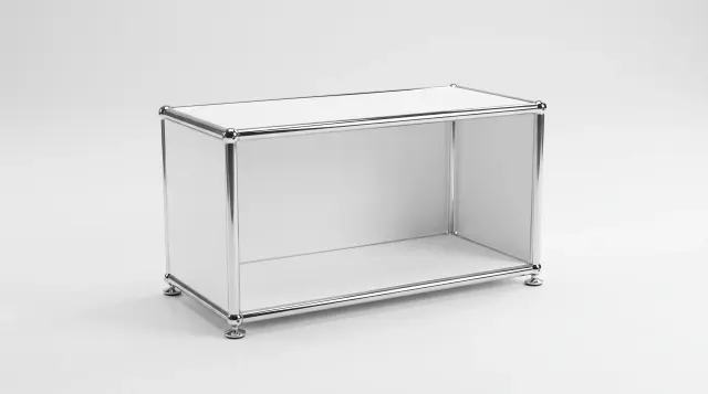 Sideboard in Reinweiß (RAL 9010), kompatibel mit USM Haller – 750 × 350 × 275 mm, 1 Fach – fotorealistische Vorschau