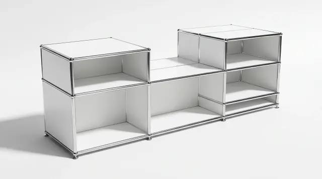 Sideboard in Pure white (RAL 9010), compatible with USM Haller – 1595 × 550 × 500 mm, 12 compartments – photorealistic preview