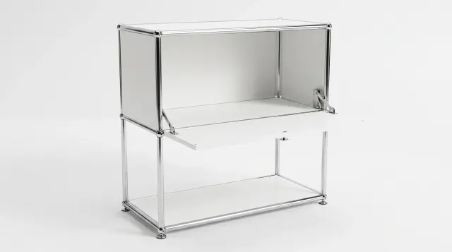 Sideboard in Pure white (RAL 9010), compatible with USM Haller – 750 × 700 × 350 mm, 2 compartments, 1 drop-down door – photorealistic preview