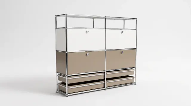 Shelving unit in multiple colours, compatible with USM Haller – 1500 × 1050 × 350 mm, 8 compartments, 4 pull-out shelves – photorealistic preview