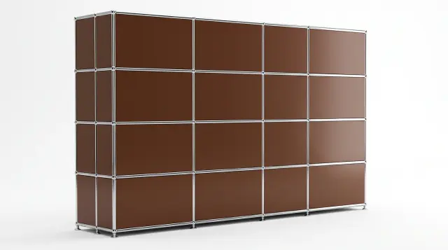 Sideboard in USM brown, compatible with USM Haller – 1595 × 525 × 500 mm, 12 compartments – photorealistic preview