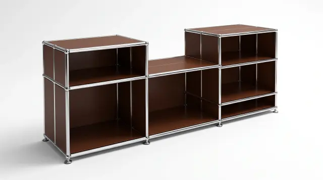 Sideboard in USM brown, compatible with USM Haller – 1595 × 525 × 500 mm, 12 compartments – photorealistic preview