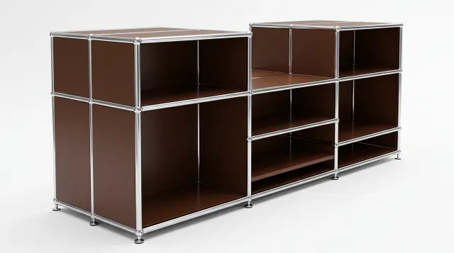 Sideboard in USM brown, compatible with USM Haller – 1595 × 550 × 500 mm, 12 compartments – photorealistic preview