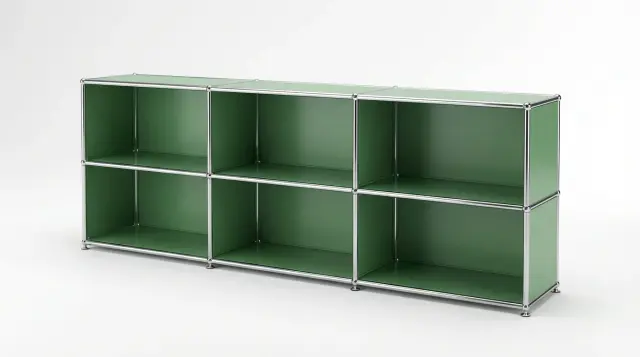Furniture in USM green, compatible with USM Haller – photorealistic preview