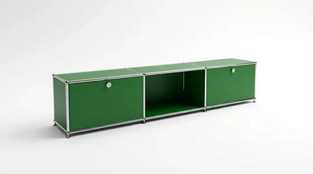 Furniture in USM green, compatible with USM Haller – photorealistic preview