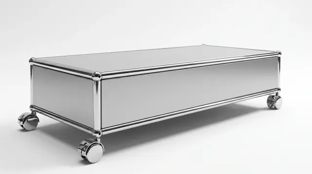 Sideboard in USM matt silver, compatible with USM Haller – 750 × 100 × 350 mm, 1 compartment – photorealistic preview